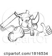 Poster, Art Print Of Rhino Painter Decorator Paint Roller Mascot Man