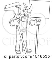 Poster, Art Print Of Rhino Painter Decorator Paint Roller Mascot Man