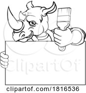 Poster, Art Print Of Rhino Painter Decorator Paint Brush Mascot Man