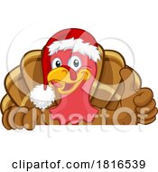 Poster, Art Print Of Turkey In Santa Hat Christmas Thanksgiving Cartoon