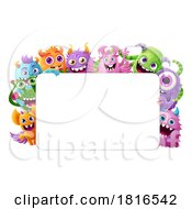 Poster, Art Print Of Cute Monsters Cartoon Aliens Friends Sign Frame