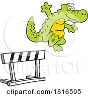 Cartoon Alligator Hopping Over A Hurdle Licensed Clipart