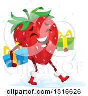 Retro Cartoon Christmas Shopping Strawberry Mascot Clipart