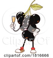 Retro Cartoon Dark Grape Or Berry Mascot With Wine Or Champagne Clipart