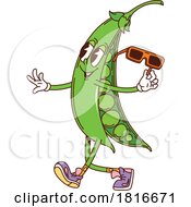 Retro Cartoon Walking Pea Pod Mascot Clipart