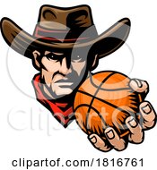 Poster, Art Print Of Cowboy Man Basketball Ball Sports Team Mascot