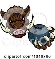 Poster, Art Print Of Boar Wild Hog Razorback Warthog Pig Bowling Mascot