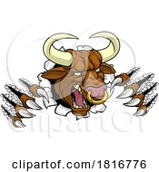 Bull Minotaur Longhorn Monster Cow Mascot Cartoon by AtStockIllustration