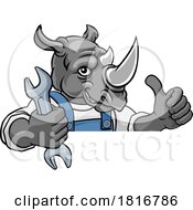 Poster, Art Print Of Rhino Plumber Or Mechanic Holding Spanner