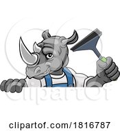 Poster, Art Print Of Rhino Car Or Window Cleaner Holding Squeegee