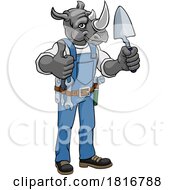 Poster, Art Print Of Rhino Bricklayer Builder Holding Trowel Tool