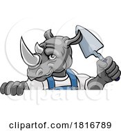 Poster, Art Print Of Rhino Bricklayer Builder Holding Trowel Tool