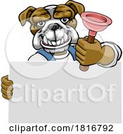 Poster, Art Print Of Plumber Bulldog Plunger Cartoon Plumbing Mascot