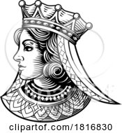 Queen Medieval Woman Head Face Vintage Woodcut