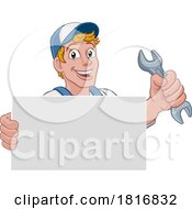 Poster, Art Print Of Mechanic Plumber Cartoon Wrench Spanner Handyman