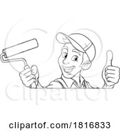 Poster, Art Print Of Painter Decorator Paint Roller Cartoon Handy Man