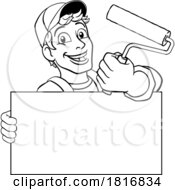 Poster, Art Print Of Painter Decorator Paint Roller Cartoon Handy Man