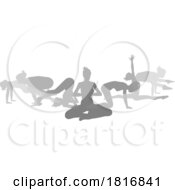 Yoga Pilates Poses Women Silhouettes Concept