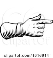 Hand Pointing Finger Etched Vintage Woodcut Style