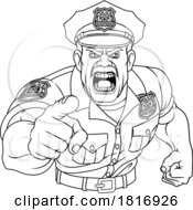 Poster, Art Print Of Policeman Angry Police Man Cartoon Character Cop