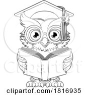 Poster, Art Print Of Wise Owl Cartoon Old Teacher Reading Book