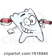 Cartoon Tooth Mascot Running With A Toothbrush Licensed Clipart