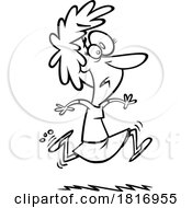 Cartoon Black And White Woman Fleeing Licensed Clipart