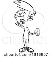 Cartoon Black And White Boy Drinking A Fizzy Soda Licensed Clipart