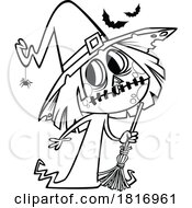 Cartoon Black And White Halloween Zombie Witch Licensed Clipart