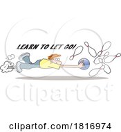 Cartoon Man Flying With A Bowling Ball With Learn To Let Go Text Licensed Clipart