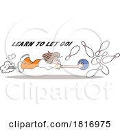 Cartoon Woman Flying With A Bowling Ball With Learn To Let Go Text Licensed Clipart