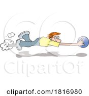 Cartoon Man Flying With A Bowling Ball Licensed Clipart