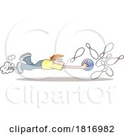 Cartoon Man Flying With A Bowling Ball Licensed Clipart