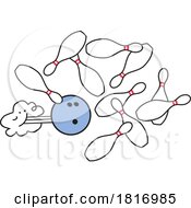 Cartoon Bowling Ball Crashing Into Pins Licensed Clipart