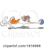 Cartoon Woman Flying With A Bowling Ball Licensed Clipart