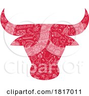 Spanish Dodles on a Red Bull Head Silhouette Licensed Clipart by Domenico Condello #COLLC1817011-0191