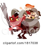 Cartoon Krampus With Scared Children Licensed Clipart