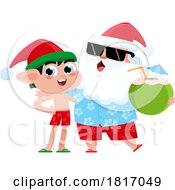 Poster, Art Print Of Cartoon Vacation Santa And Elf With A Coconut Licensed Clipart