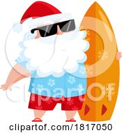 Poster, Art Print Of Cartoon Vacation Santa Claus Surfing Licensed Clipart