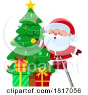 Poster, Art Print Of Cartoon Santa Claus Decorating A Christmas Tree Licensed Clipart