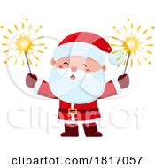 Poster, Art Print Of Cartoon Santa Claus With Sparklers Licensed Clipart