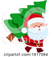 Poster, Art Print Of Cartoon Santa Claus Carrying A Tree Licensed Clipart