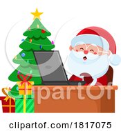 Cartoon Santa Claus Using A Laptop Licensed Clipart