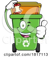 Cartoon Recycle Bin Mascot Inserting An Apple Core Licensed Clipart