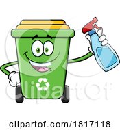 Cartoon Recycle Bin Mascot With A Cleaning Bottle Licensed Clipart