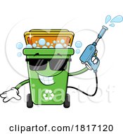 Cartoon Recycle Bin Mascot Power Washing Licensed Clipart