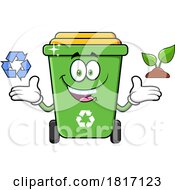 Cartoon Recycle Bin Mascot With A Plant And Arrows Licensed Clipart