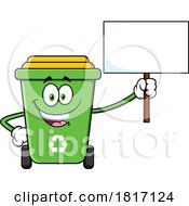 Cartoon Recycle Bin Mascot Holding A Sign Licensed Clipart