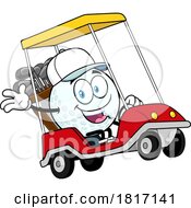 Cartoon Golf Ball Mascot Driving A Cart Licensed Clipart