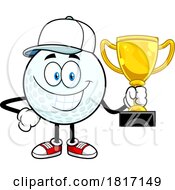 Cartoon Golf Ball Mascot With A Trophy Licensed Clipart